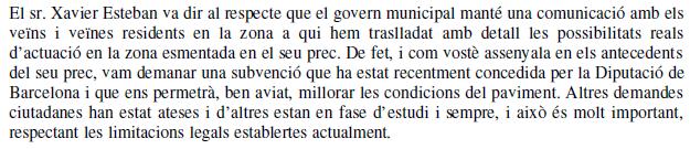 Resposta de l'Equip de Govern Municipal de l'Ajuntament de Gavà al prec d'ERC sollicitant la millora de l'entorn del Cam de la Pineda de Gav Mar (28 de Gener de 2010)
